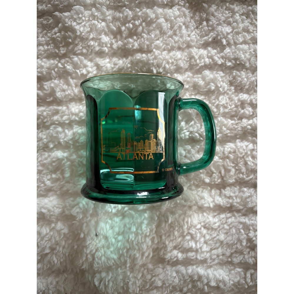Vintage Culver 22K Atlanta Skyline Green Glass Architectural Coffee Mug Souvenir